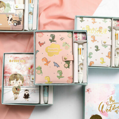 224 Pages A6 PU Leather Cute Journal Notebook Paper Diary Planner with Gift Box-image