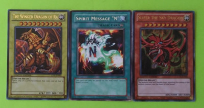 3-Card Lot 1996 Vintage YUGIOH Slifer Sky Dragon/Spirit Message/Winged Dragon RA-image