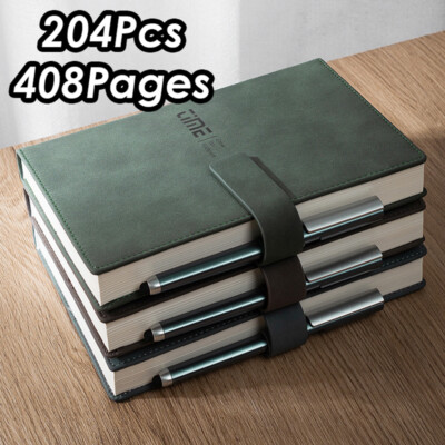 Thick 408 Pages PU Leather Office Journal A5 Notebook Lined Paper Writing Diary-image