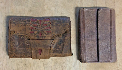 Antique VTG 1870s Hand Tooled Leather Wallet & Note Book-image