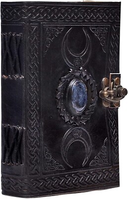  Handmade 3 Moon Black Lapiz Leather Journal 7 X 5 Notebook Writing Diary Unline-image