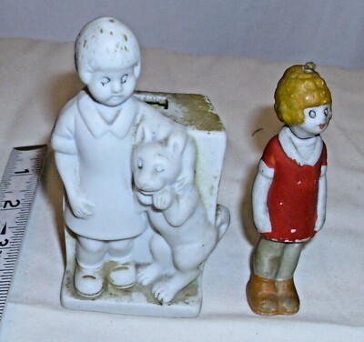 LITTLE ORPHAN ANNIE & SANDY TOOTHBRUSH HOLDER+NODDER FIGURES IN BISQUE PORCELIAN-image