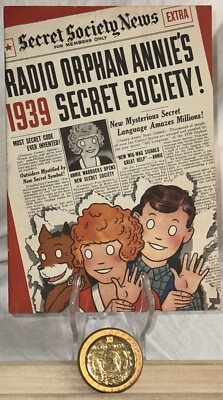Vtg. 1939 Radio Orphan Annie Secret Society Book & Decoder Badge Pin. GC-image