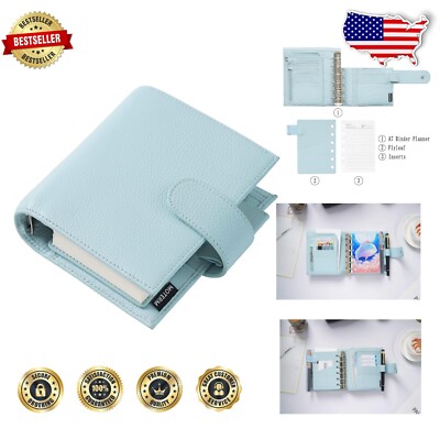 Pocket Luxe Leather Ring Planner in Pebbled-Light Blue for Stylish Organization-image