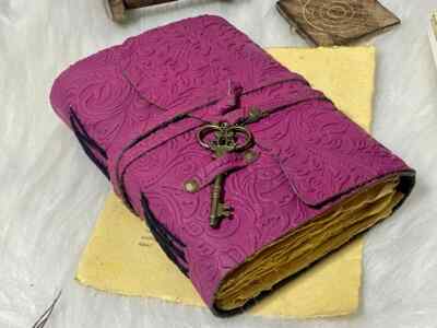 Pink Garden Flower Embossed Notebook with Vintage Leather Journal book of shadow-image