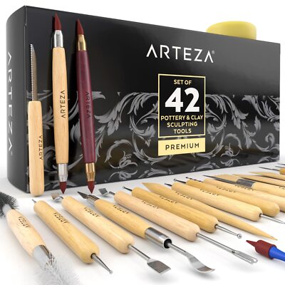 Pottery & Polymer Clay Tools, 42-Piece Sculpting Set, Steel Tip Pottery Tools...-image