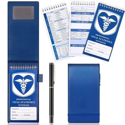 3 Pcs EMT Vital Statistics Notebook with PU Leather Cover Pen 4 x 8 Top Bound...-image