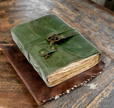 Vintage Key Lock Journal Handmade Green Leather Notebook Blank Celtic Diary TK01-image