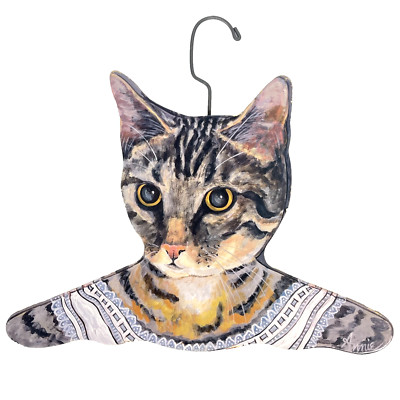 Tabby Cat Blouse Vtg Clothes Hanger Wood Annie Rhinehart Stupell Rhode Island-image