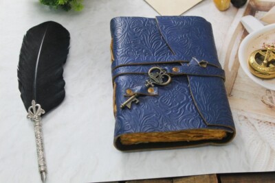 Leather Journal Embossed journal with Key Leather Lace Dream Journal sketchbook.-image