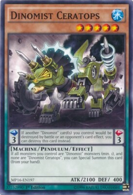 Yugioh! LP Dinomist Ceratops - MP16-EN197 - Common - 1st Edition Lightly Played,-image
