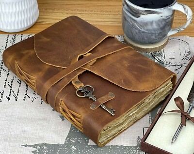 Personalized Vintage Leather Journal Travel Notebook Handmade Deckle Edged Paper-image
