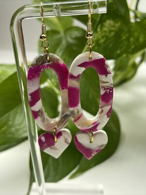 Handmade Polymer Clay Earrings- Berry Blend Marble 🩷- Hypoallergenic💖-image