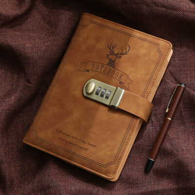 PU Leather Vintage Lock Journal A5 Notebook Lined Paper Writing Diary 256 Pages-image