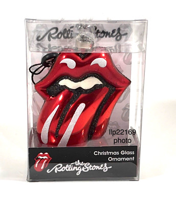 THE ROLLING STONES Glass Tongue Logo CHRISTMAS ORNAMENT Bravado Kat & Annie NEW!-image